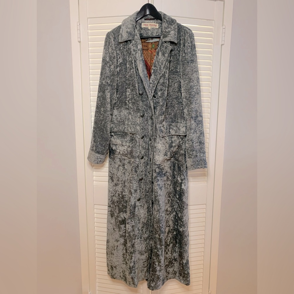 Free People Grey Velvet Coat Brand New size L